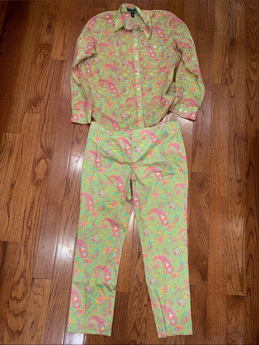 Ralph Lauren Pink & Green Paisley button up and chino pant set